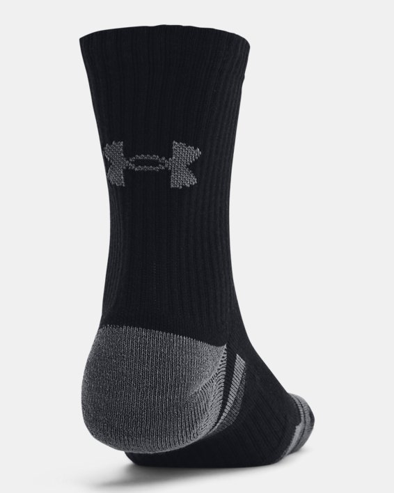 Unisex UA Performance Cotton 3-Pack Mid-Crew Socks in Black image number 2